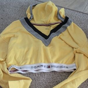 Tommy Hilfiger Yellow and Gray V-Neck Hoodie